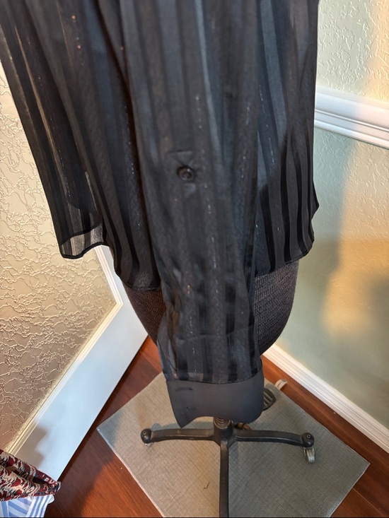 WHBM Sheer Black Striped Button-Up Blouse size 10 - Picture 5 of 9